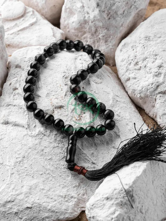 Black Aqeeq Tasbih – 33 Beads, 8mm