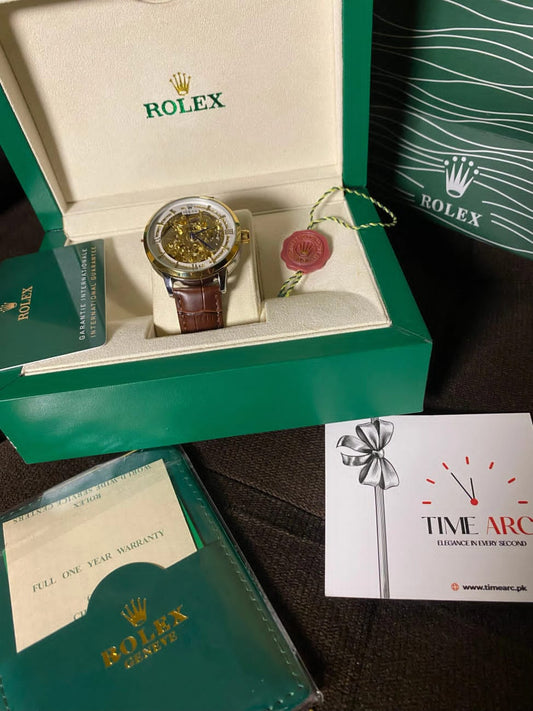 Automatic Skeleton Watch With Leather Belt